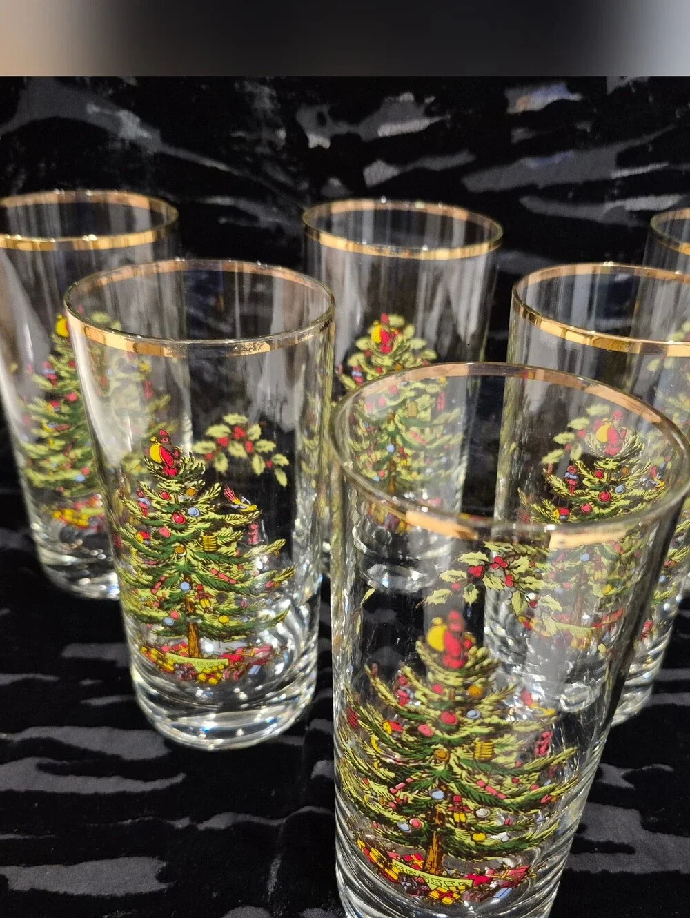 Vintage 1980s - 1990s Spode Christmas Tree 14oz Highball Glasses - Set of 6